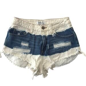 Y2K Cello jeans micro mini denim shorts sz S two toned raw hem coastal cowgirl